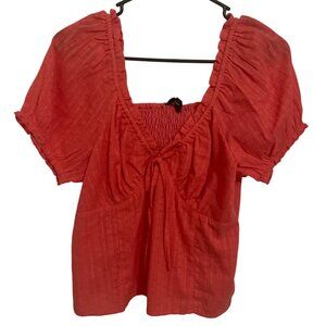 Jessica Simpson Womens Babydoll Red Smocked Puff Sleeve Top M
